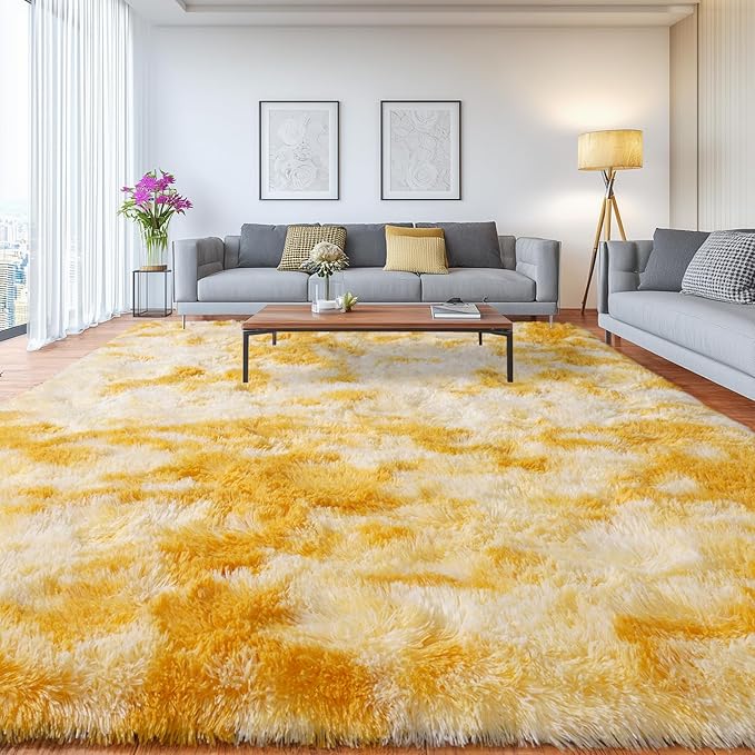 Upgrade Non-Slip Plush Rugs for Living Room, Soft Shaggy Carpets for Living Room, Fuzzy Rugs for Kids' Room, Perfect Decor for Modern Home Tie Dye Yellow 5x7Feet