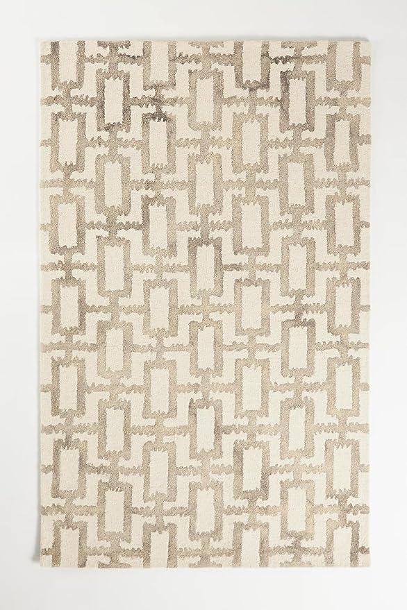Hand-Tufted Wool Marengo Rug in Taupe – Geometric Patterned Carpet for Living Room, Bedroom & Study – Soft & Durable– 3 x 5