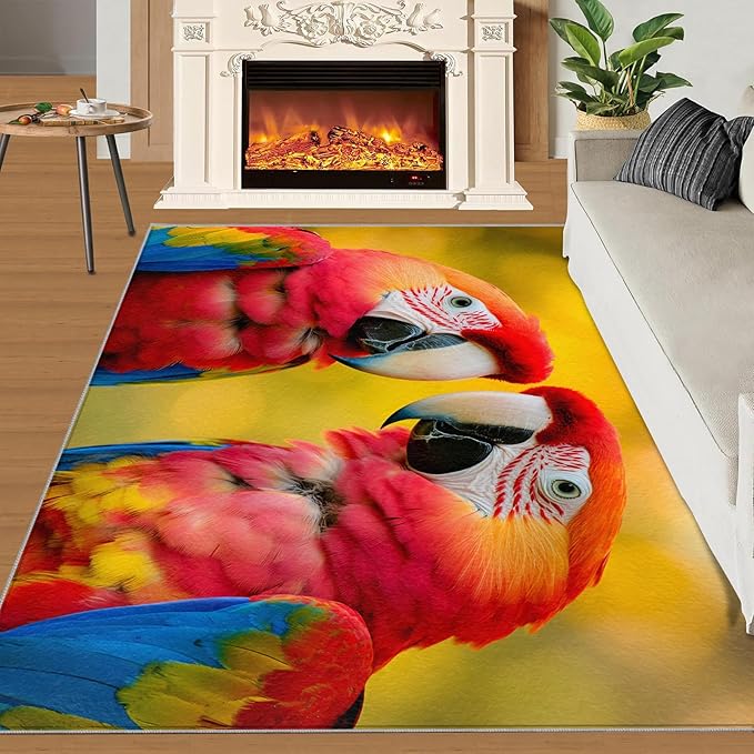 Parrot Rugs for Bedroom - 2x3 Area Rug - Cute Parrot Rugs for Living Room, Colorful 3D Animal Rug, Non-Slip Washable Home Decor Carpet