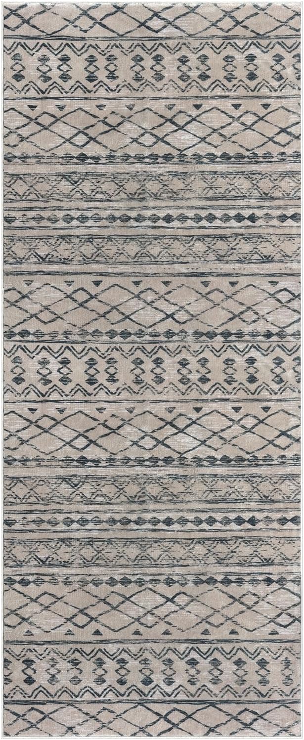 KUTA Boho Kitchen Runner 2x5 Brown Black Moroccan Washable Rug Non-Slip Vintage Hallway Runners Ultra Soft Distressed Geometric Floor Carpet for Bedroom Laundry Living Room