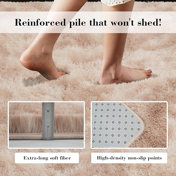 Fluffy Rug Shaggy Area Rug, Mottling Beige 8x10 Area Rugs for Living Room, Large Shag Area Rugs for Bedroom Kids Room Home Decor, Upgrade Anti-Skid Rectangular Fuzzy Rugs