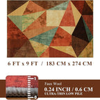 YIHOUSE Orange Area Rug 6x9 for Living Room,Geometric Burnt Orange Area Rug Non Slip,Farmhouse Rugs Washable,Vintage Burgundy Carpets for Bedroom, Boho Rug for Kitchen,Dining Room