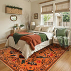 Moynesa Bedroom Rug 5x7, Washable Bohemian Scandinavian Orange Area Rugs for Living Room Dining Room Reading Coner, Modern Country Floral Bird Carpet, Fall Home Decor Non-Slip Protection