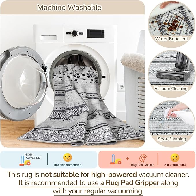 BESTSWEETIE 9x12 Area Rugs for Living Room Washable Moroccan Farmhouse Neutral Geometric Low Pile Non-Slip Soft Print Pattern Rug for Bedroom Kitchen Dining Room Entryway Grey/Black/Navy