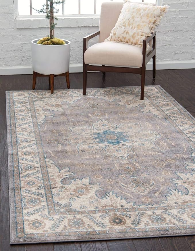 Unique Loom Salzburg Collection Classic Traditional Design Oriental Inspired Border Area Rug (3' 3 x 5' 3 Rectangular, Gray/Beige)