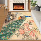 Peacock Peony Flower Area Rug 4x6-4x6 Rug, Classic Peacock Peony Rugs for Living Room, Oriental Carpet, Floral Animal Washable Area Rugs for Bedroom, Aesthetics Carpet - Peafowl Home Decor & Gifts