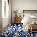 EVERGRACE Area Rugs for Living Room 9x12, Boho Floral Faux Wool Indoor Outdoor Rugs, Washable Rugs for Bedroom Dining Room Entryway Kitchen, Low Pile Floor Mat Carpet for Home Decor, Celtic Blue