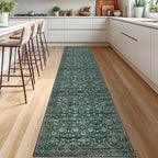 Runner Rug 2.6x12, Dark Green Washable Long Hallway Rug Runner Non-Slip Soft Kitchen Runner Thin Printed Faux Wool Super Soft Carpet for Entryway Bedroom Laundry Room Indoor Home Decor