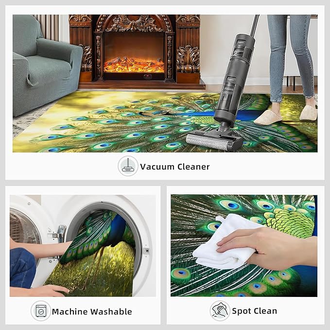 Peacock Rug 8x10-8x10 Rug, Wonderful Peacock Area Rugs for Bedroom, Nature Rugs for Living Room, Modern Style Washable Mat, Aesthetics Carpet - Peafowl Home Decor & Gifts
