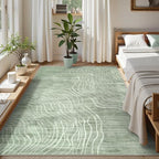 5x7 Sage Green Modern Abstract Area Rugs for Living Room, Washable Rugs for Nursery Bedroom, Non-Slip Minimalist Neutral Wave Striped Rugs for Playroom Boys, Throw Accent Rug Carpet for Dining Room