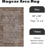 HUGEAR 3x5 Machine Washable Rugs Tradition Brown Hallway Area Rug Indoor Accent Rug Floral Low Pile Carpet Soft Throw Rug Bedroom Living Room Office Dining Room Kitchen Laundry Room Non Slip