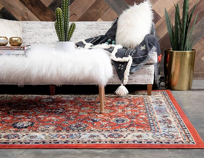 Unique Loom Sialk Hill Collection Area Rug - Washington (6' 1" x 9' Rectangle Terracotta/Cream)