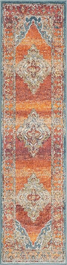 Unique Loom Isabella Collection Area Rug - Rossellini (2' x 8' Runner, Rust Red/ Beige)