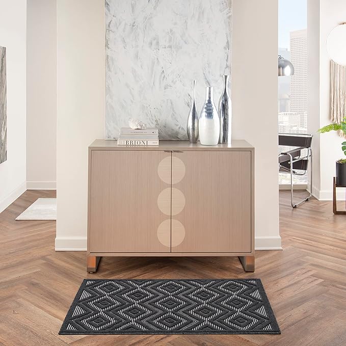 Nourison Home Versatile Charcoal Black 2' x 4' Area Rug - Easy Clean, Non Shedding, Bed Room, Living Room, Dining Room, Kitchen (2' x 4')
