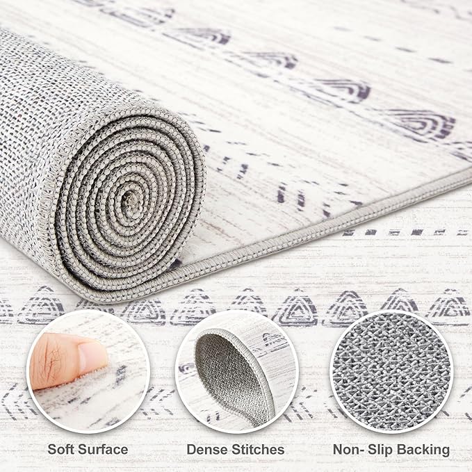 Nakagishi Round Rug Boho Area Rugs: 5x5 Washable Large Circle Neutral Soft Stain Resistant Non-Slip Carpet for Women Aged 25-45 Farmhouse Decor Enthusiasts - Living Room Bedroom Dining Room Nursery