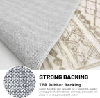 KUTA Boho Runners for Hallways 2x7 Beige Navy Blue Moroccan Washable Runner Rug Non-Slip Vintage Kitchen Rugs Ultra Soft Geometric Floor Carpet for Bedroom Laundry Living Room