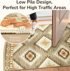 Area Rug 4x4 Rug Machine Washable Non-Slip Low Pile Print Pattern Western Rug for Living Room Bedroom Entryway Tribal Series -Cream/Camel