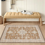 LUMI Indoor Thin Door Mat, 32x47 Washable Small Inside Doormat, Non Slip Low Pile Oriental Floor Carpet, Vintage Distressed Area Rug for Front Door,Entrance,Bedroom, Amber