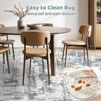 Round Rug Living Room Rugs: 8Ft Washable Circle Large Abstract Modern Soft Stain Resistant Non Slip Indoor Floor Carpet for Bedroom Nursery Office Dining Room Dorm Home House Decor- Light Blue
