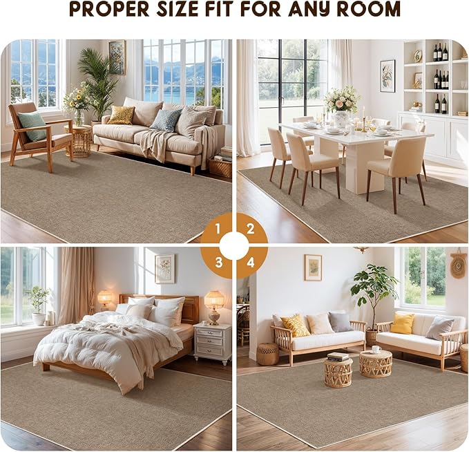 LBRO2M Easy Jute Solid Area Rug 5X7 Washable Rugs for Living Room Bedroom Natural Jute Look Indoor Outdoor Rug Durable, Solid Non Shedding Eco Friendly (5X7 Natural)
