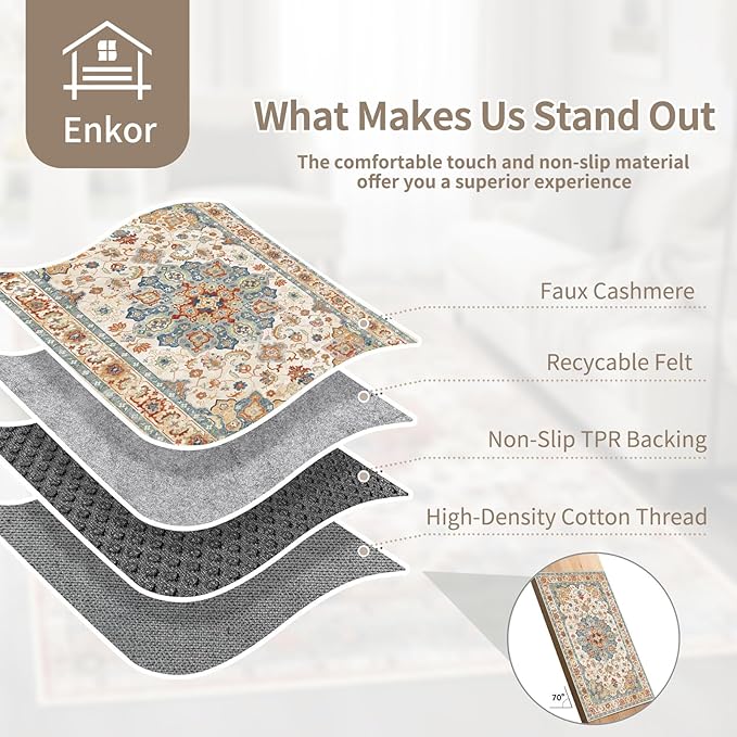 Enkor Runner Rugs for Hallway, 2.6x8 Washable Soft Non Slip Floor Rugs for Kitchen, Modern Mat for Living Room Bedroom Entryway Orange & Beige