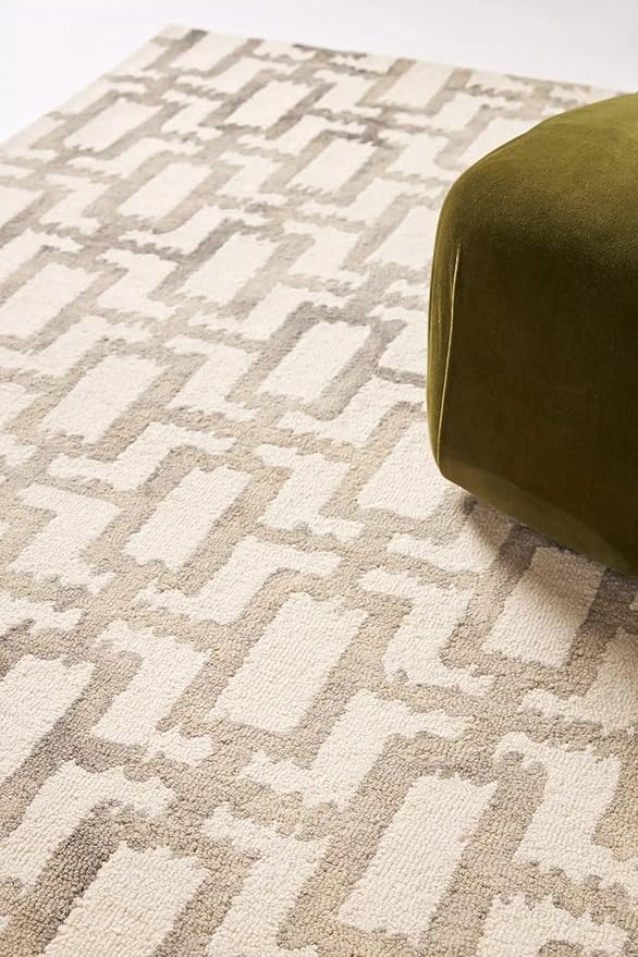 Hand-Tufted Wool Marengo Rug in Taupe – Geometric Patterned Carpet for Living Room, Bedroom & Study – Soft & Durable– 12 x 12