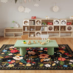 Rugcomf Area Rugs 9x12 Living Room Clearance Washable Boho Rug Non Slip Floral Vintage Low Pile Large Rug for Living Room, Bedroom, Farmhouse, Dining Room, Kids Playroom(Black)