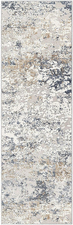 Washable Runner Rug for Hallway: 2.6x8 Neutral Modern Abstract Low Pile Area Rug with Non-Slip Backing - Carpet for Bedroom Kitchen Laundry Entryway Bathroom Indoor - Beige Blue