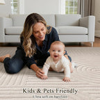 SHACOS Soft Cozy Fluffy Arch Pattern High Low Pile Area Rugs 4'x6' Non Slip Washable Scandinavian Minimalist Rug Modern Geometric Arc Carpet for Living Room Bedroom Dining Room, Beige