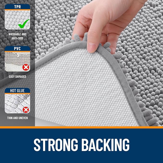 OLANLY Bathroom Rugs 40x24, Extra Soft Absorbent Chenille Bath Rugs, Rubber Backing Quick Dry, Machine Washable Bath Mats for Bathroom Floor, Tub and Shower, Home Decor Accessories, Grey