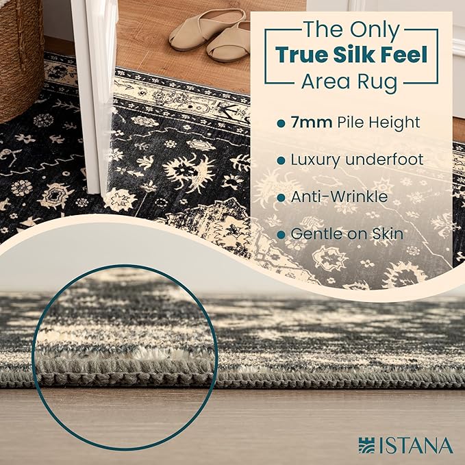 Istana 9x12 Area Rug - Black 9 x 12 Area Rugs for Living Room - Foldable 9x12 Rugs for Bedroom - Stain Resistant Washable Rug - Eco-Friendly Area Rugs Living Room