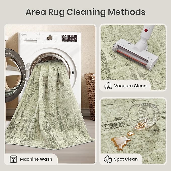 Valenrug Washable Rug 5x7 - Stain Resistant 5x7 Area Rugs for Living Room, Non Slip Backing Printed Rugs for Bedroom, Folable Machine Washable Area Rug(Green,5'x7')