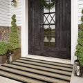 Striped Outdoor Rug 3'x5', Cotton Hand Woven Rug Front Door Mat,Washable Reversible Layered Door Mats, Foldable Front Porch Rug for Entryway/Home Entrance/Farmhouse(Black and Tan)