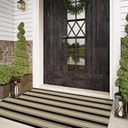 Striped Outdoor Rug 3'x5', Cotton Hand Woven Rug Front Door Mat,Washable Reversible Layered Door Mats, Foldable Front Porch Rug for Entryway/Home Entrance/Farmhouse(Black and Tan)
