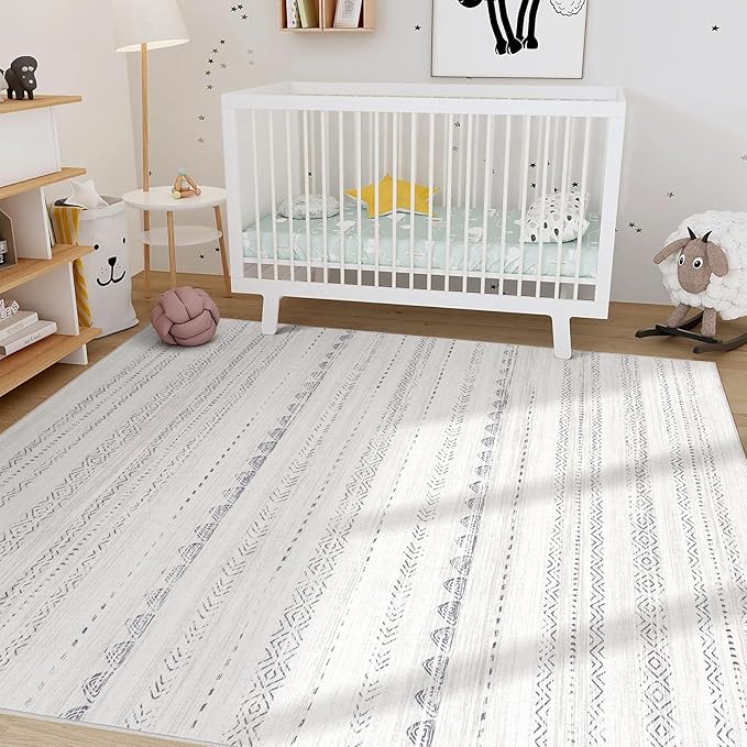 Nakagishi 8x10 Area Rugs Living Room: Thickened Washable Boho Large Neutral Soft Farmhouse Rug Stain Resistant Modern Moroccan Non-Slip Indoor Floor Carpet for Bedroom Nursery Kids Playroom Office