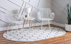 Rugs.com Lattice Frieze Collection Rug – 8' x 10' Oval Ivory Medium Rug Perfect for Living Rooms, Large Dining Rooms, Open Floorplans