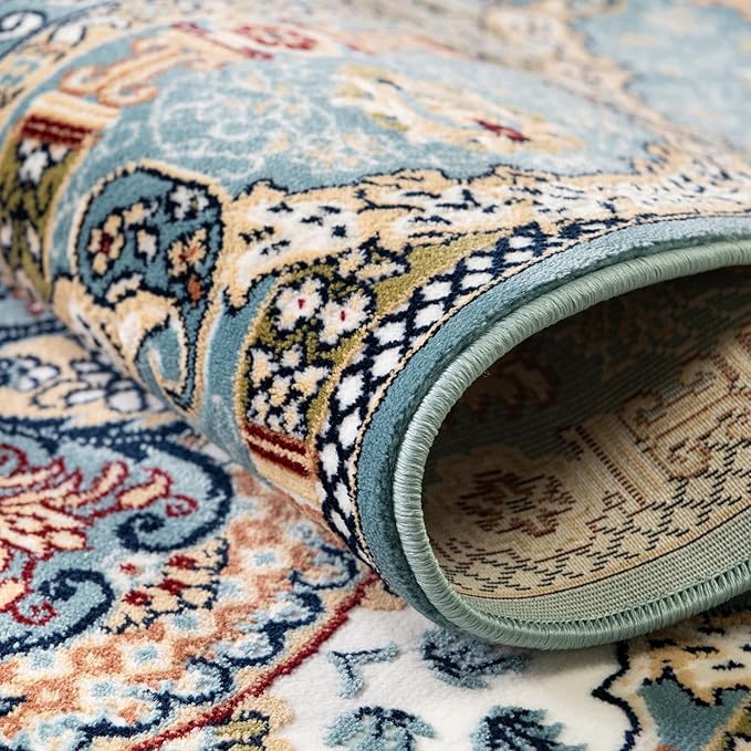 Unique Loom Narenj Collection Classic Traditional Medallion Textured Design Area Rug, 10' 0" x 10' 0", Blue/Tan