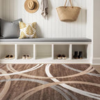 Rugshop Modern Wavy Circles Design Area Rug, Carpet with Jute Backing for Bedroom, Office, or Entryway, Brown, 4' x 6'