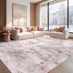 7x9 Area Rug Living Room Rugs - Washable Neutral Modern Abstract Soft Thin Large Rug Indoor Floor No Slip Rug Carpet for Bedroom Under Dining Table Home Office Decor - Pink