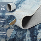 Washable Abstract Rug, 7x10 Modern Area Rugs with Non-Slip Rubber Backed for Living Room, Thin but Soft Contemporary Carpet Kitchen Bedroom Dining Room Decor, Blue White