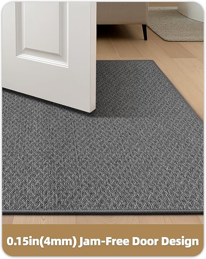 Color&Geometry Ultra Thin Indoor Door Mat Non Slip Rubber Backed Dirt Trapper 48"x72"(Rolled-up NO Creases), Rugs for Entryway, Front Door Mat Indoor Washable Low-Profile Entry Mat, Grey