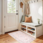 Area Rugs 2'x4' Washable Non-Slip, Floral Vintage Distress Print Pattern Medallion Carpet for Living Room Bedroom Dining Room, Pink Greypink Cute