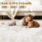 8X10 Area Rugs for Living Room, Washable Rugs Beige Vintage Medallion Non-Slip Soft Low Pile Rug Large Indoor Retro Carpet for Bedroom Dining Room Home Office Nursery Room(Beige,8'x10')