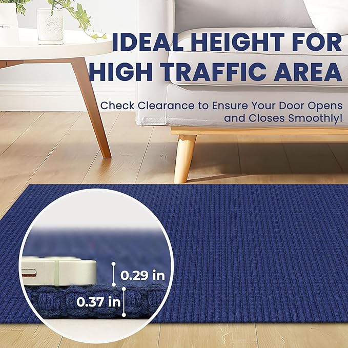 Braided Area Rug 6x9 Ft Washable Rugs for Living Room Bedroom Rugs Rubber Backed Boho Dining Room Rug Cotton Living Room Woven Floor Carpet for Nursery Playroom, Royal Blue/Navy