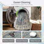 Enkor Area Soft Rugs 5x7 Washable Non Slip Boho Floor Rugs for Living Room Bedroom, Vintage Style Farmhouse Mat for Kitchen Entryway Green & Blue