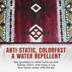 YHSF South West Native American Area Rug C318 - Easy Clean, Thick, Soft, Durable Native Tribal American Indian Inspired Rug for Bedroom/Living Room and More - Burgundy, 5 Feet x 7 Feet