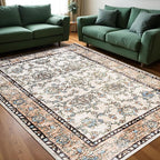 Area Rug for Living Room, 8x10 Machine Washable Non Slip Large Faux Wool Throw Rug, 0.3″ Low Pile & Non-Shedding Boho Large Carpet Rugs for for Dining Room, Bedroom, Office (Khaki)