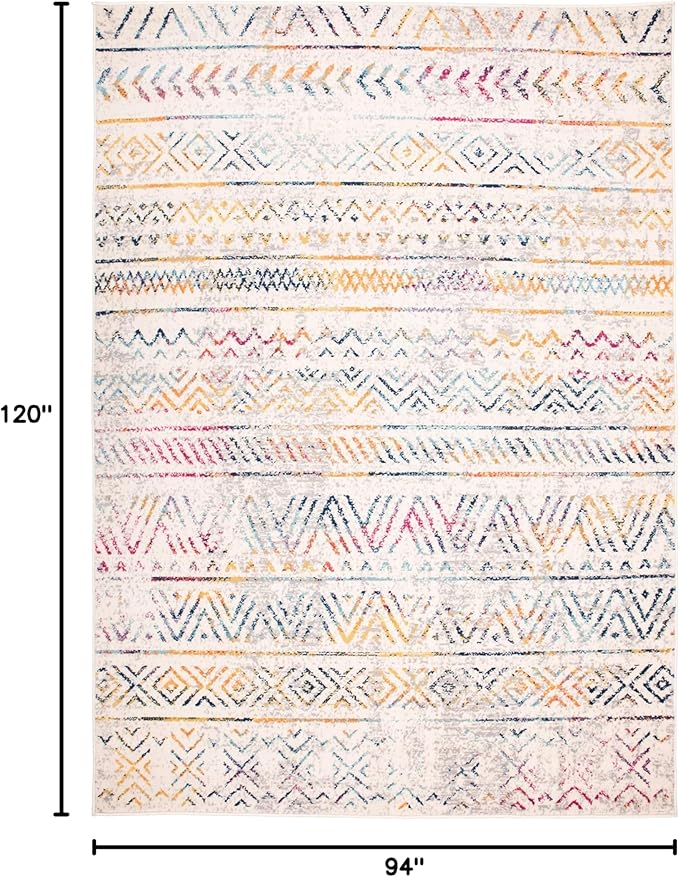 Rugshop Geometric Boho Large Area Rug – Multi Tribal Pattern, Perfect for Living Room, Dining Room, Office, 8x10