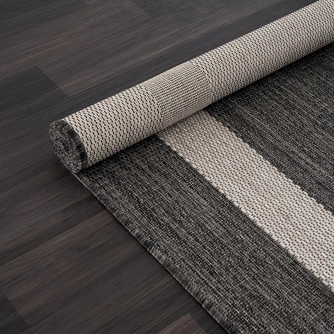 CAMILSON Outdoor Rug 5x7,Modern Outside Rugs for Patios Porches Waterproof Durable Washable Non-Shedding, Easy-to-Clean Indoor Outdoor Area Carpet (5 x 7, Bordered - Dark Gray/Light Gray)