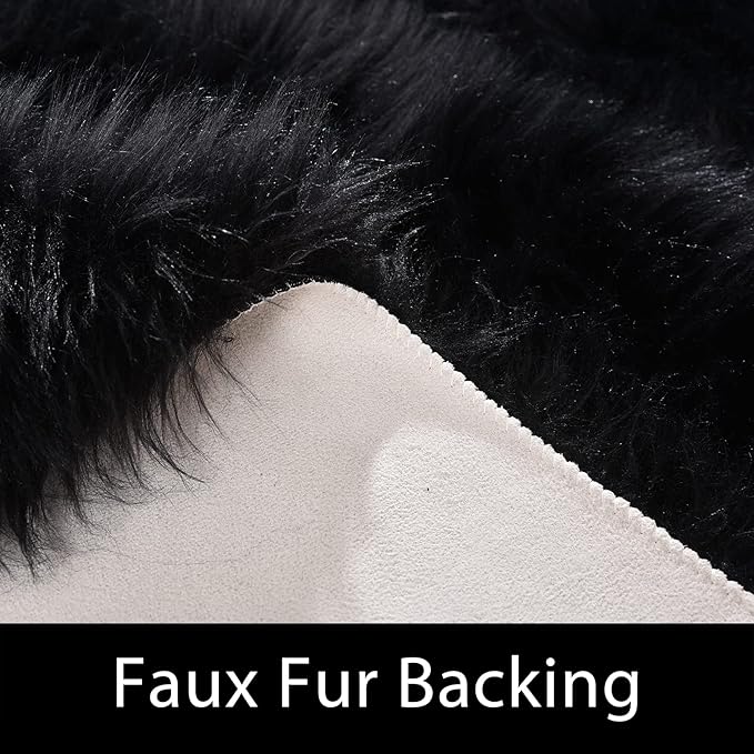 Latepis Large Black Rug Big Rugs for Bedroom 6.7x10 Area Rug Faux Sheepskin Fur Rug for Living Room Entertainment Room Office Bedroom Luxury Home Decor